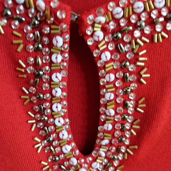 Cable & Gauge Top Red Beaded  Keyhole Sequin Trim Sleeveless Women size 1X - Picture 3 of 15